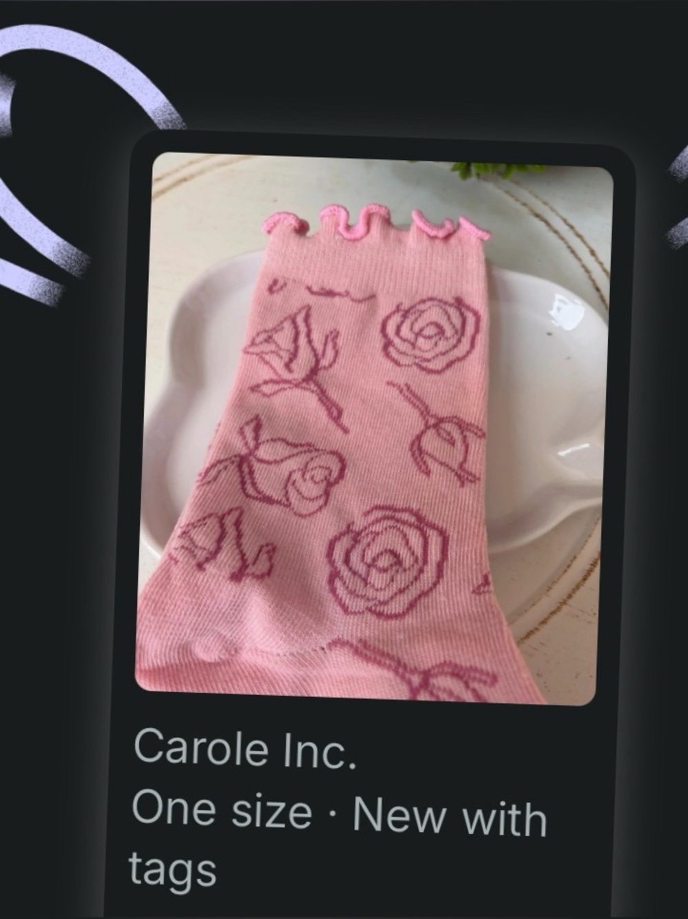Carole Inc Pink Rose Print Ruffle Top Socks one size - Picture 1 of 5